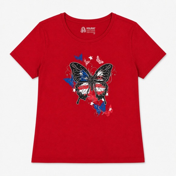Holiday Editions Tops - 4th of July Red Tee Butterfly American Flag L Grannycore Animal Cotton Insect
